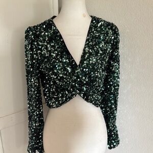 Sequin Green Crop Top Astr EUC